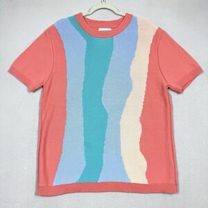 OXKnitStore Sweater Mens Large Retro Colorblock Abstract Knit Crew Neck Colorful